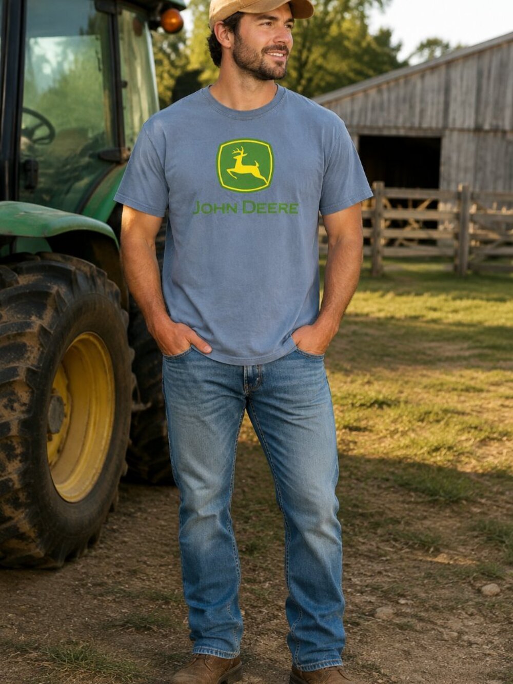 John Deere Comfort Colors Men’s XL Blue Logo Graphic T-Shirt qt